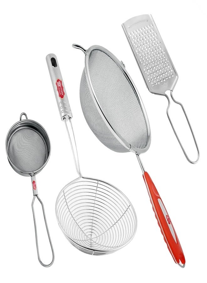 كيتشن إكسبرت مجموعة أدوات مطبخ من الفولاذ المقاوم للصدأ من كيتشن إكسبرت، تتضمن مصفاة شوربة، ومصفاة بوري، ومصفاة شاي، ومبشرة زنجبيل | مصافي للمطبخ | طقم أدوات مطبخ | (مجموعة من 4 قطع)، 6 × 12 × 2 سم، فضي - Image 1